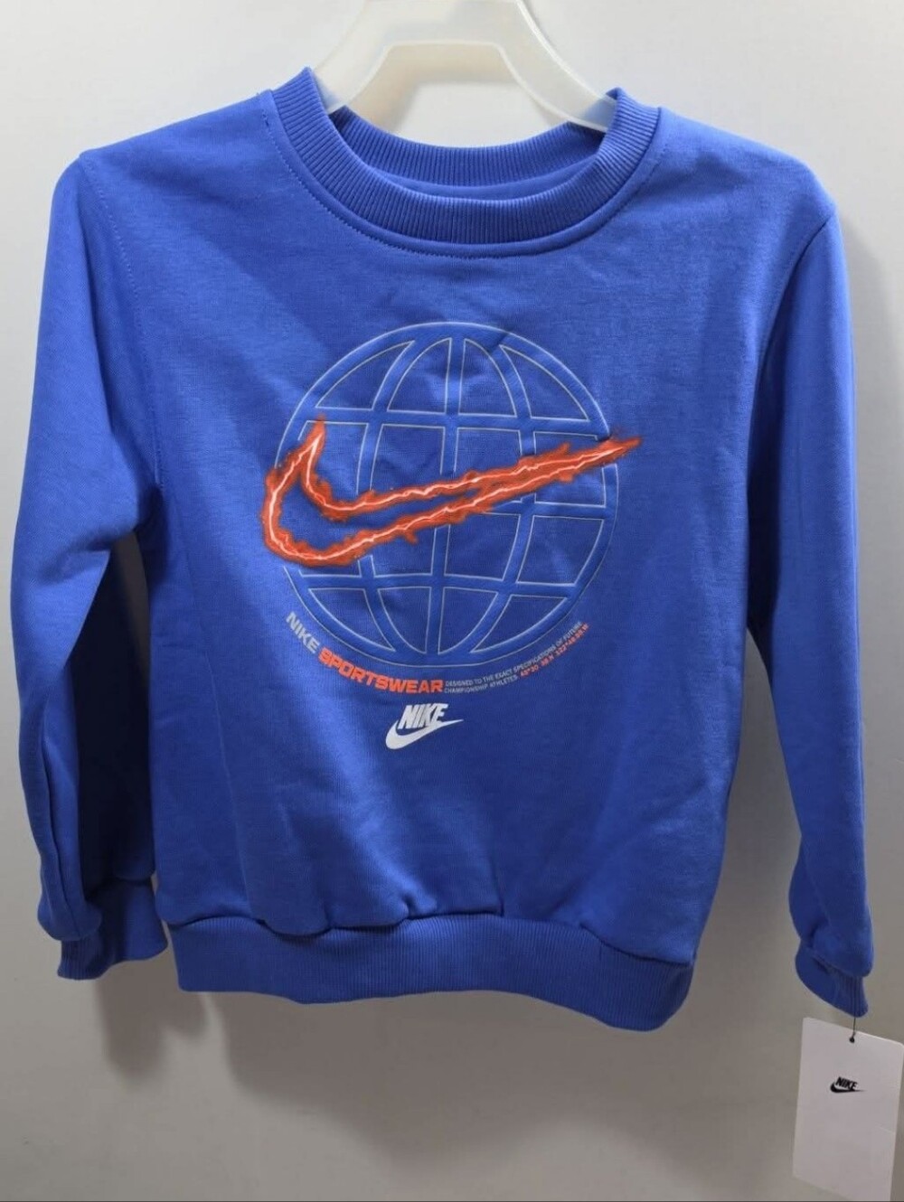 Nike Kids Royal Blue Sweatshirt with Orange Swoosh Globe Graphic